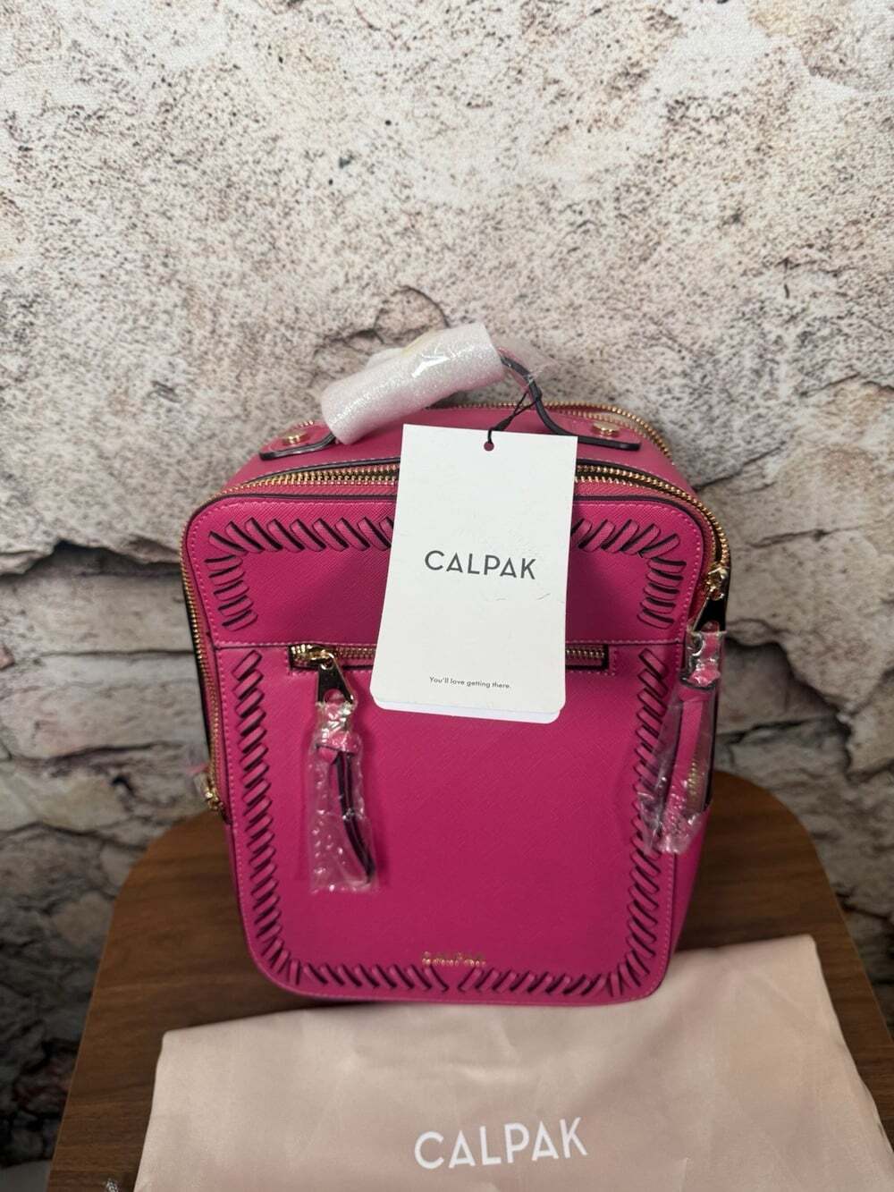 CALPAK Pink Woven Trim CalpakPink Mini Backpack NWT-B9 - Picture 8 of 11